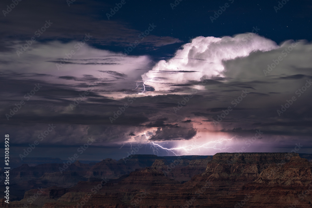 Thunderstorm and lightning over the Grand Canyon