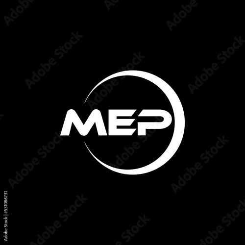 MEP letter logo design with black background in illustrator, cube logo, vector logo, modern alphabet font overlap style. calligraphy designs for logo, Poster, Invitation, etc. photo