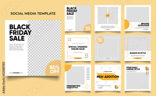 social media template banner fashion sale promotion in yellow color. fully editable instagram and facebook square post frame puzzle organic sale poster.
