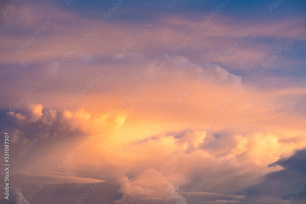 beautiful twilight golden hour sunset and cloud with pastel color atmosphere background.concept for wallpaper,vintage or retro,heaven backdrop design.