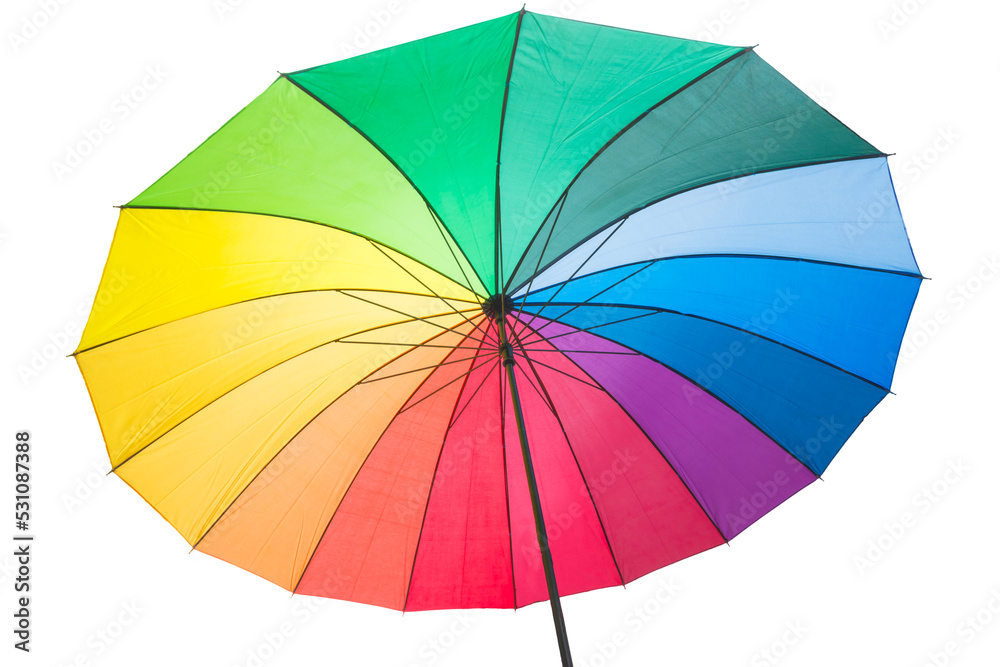 Isolated rainbow coloured umbrella with vibrant colours