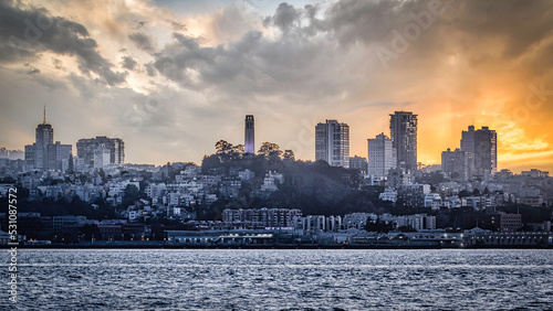 San Francisco skyline golden hour from treasure island