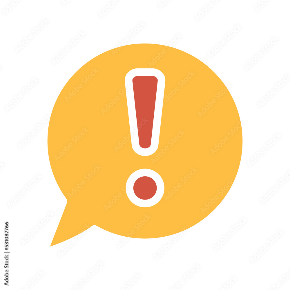 Bubble chat with exclamation mark inside for error message. Warning pop up notification. Hazard warning symbol. Chat, caution, warning icon. Vector illustration filled outline style. EPS10 Bubble chat with exclamation mark inside for error message. Warning pop up notification. Hazard warning symbol. Chat, caution, warning icon. Vector illustration filled outline style. EPS10