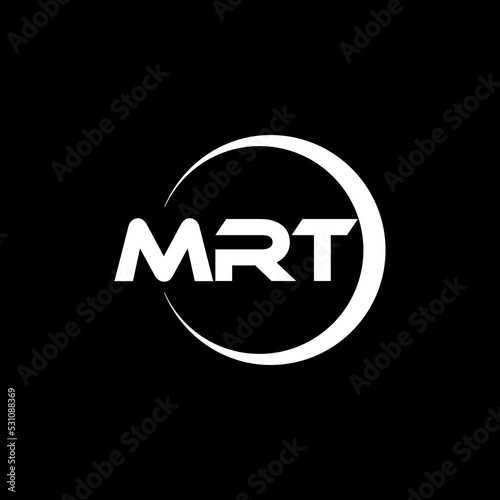 MRT letter logo design with black background in illustrator, cube logo, vector logo, modern alphabet font overlap style. calligraphy designs for logo, Poster, Invitation, etc.