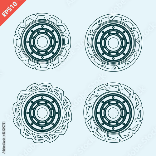 Old tractor or truck wheel design vector flat isolated illustration