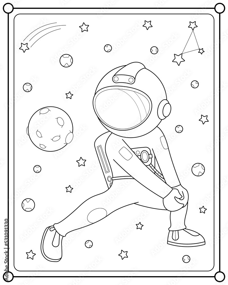 Cute Astronaut Playing Moon Ball In Space Suitable For Children's 