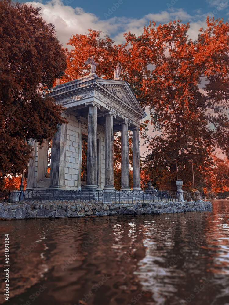 Temple of Asclepius, Famous Rome landmarks, autumn colors Temple of Asclepius, Famous Rome landmarks, autumn colors