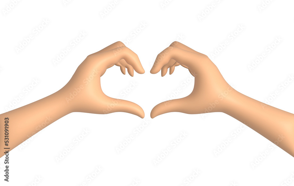 Obraz premium 3D illustration of two hands showing a heart sign isolated on a white background