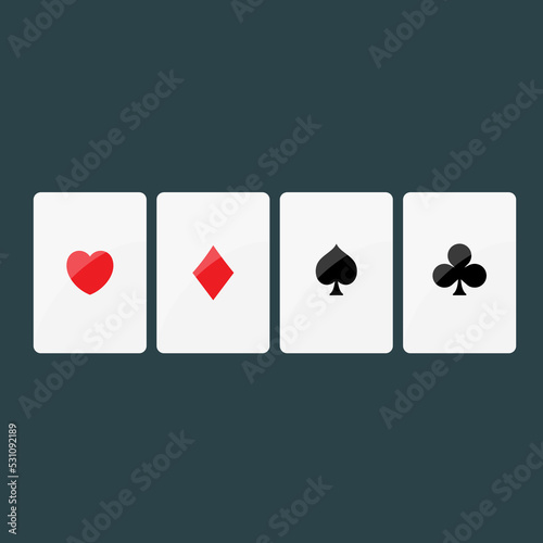 four suits cards flat vector illustration logo icon clipart