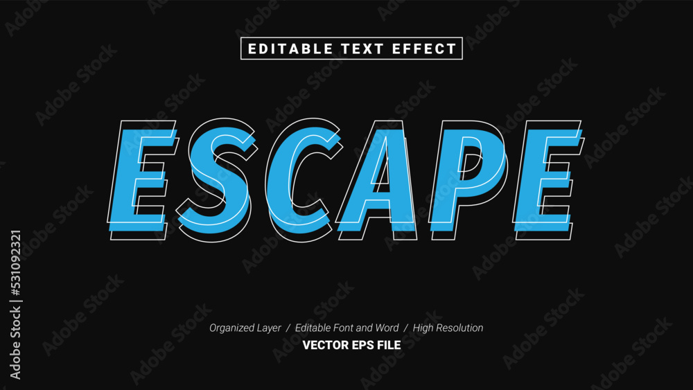 Editable Escape Font Design. Alphabet Typography Template Text Effect. Lettering Vector Illustration for Product Brand and Business Logo.
