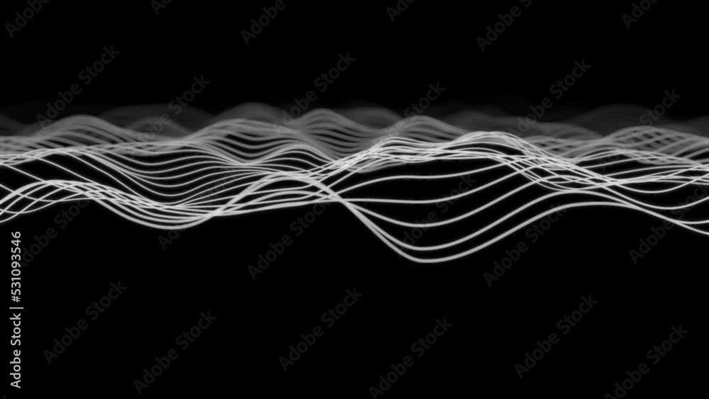 Abstract music oscillating waves. Synthetic music technology sample. Sound wave. Distorted frequencies. Futuristic visualization of a sound wave.