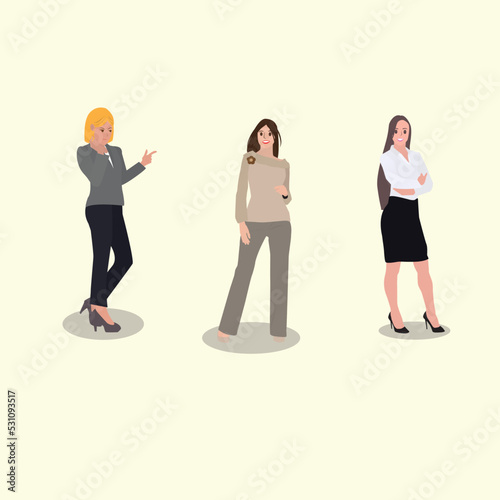 Illustration set business woman suit, skirt, casual wear