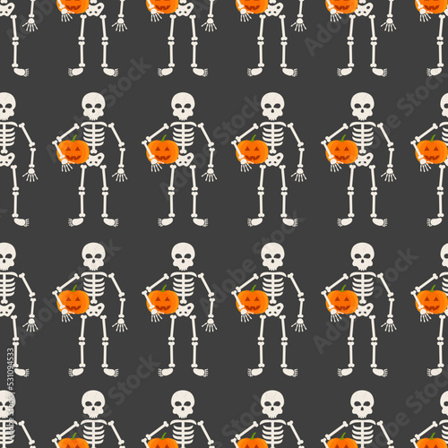 Halloween seamless pattern with skeletons