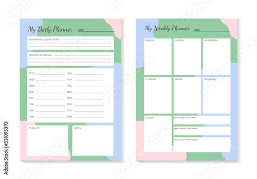 SET Planners Template of personal daily and weekly plan, monthly, weekly planner and Trendy colors. Planner weekly and monthly