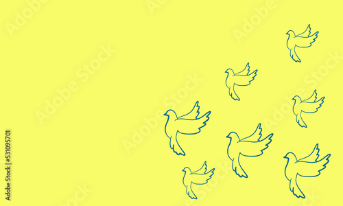 Illustration of a dove on a background in the colors of the flag of Ukraine with space for text. We pray for Ukraine. No war. World peace day concept. 
