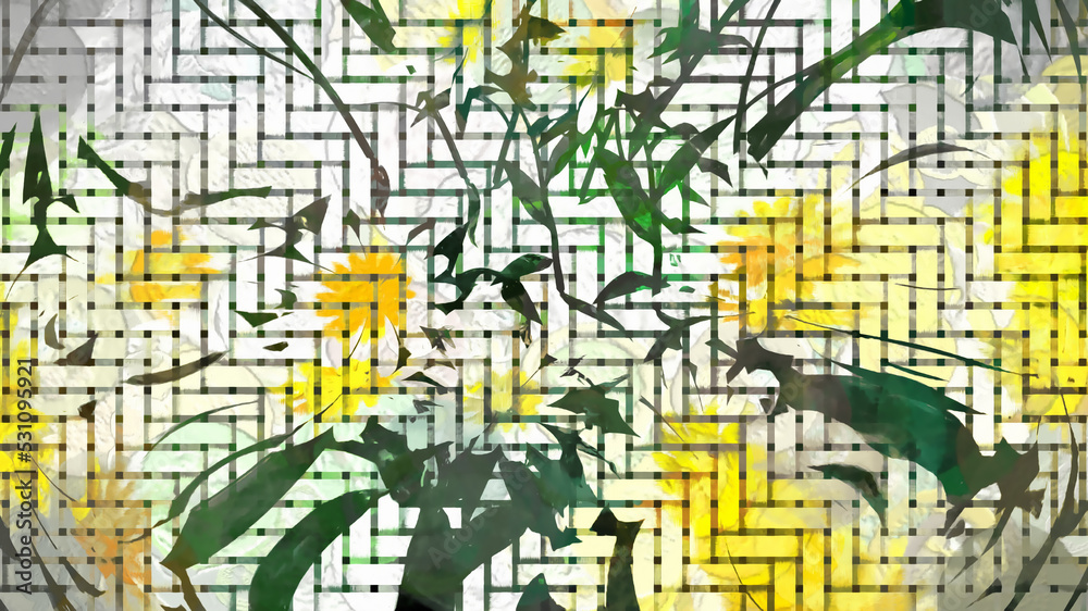 Fototapeta premium Botanical Grid Art White Flowers Digital Rendering