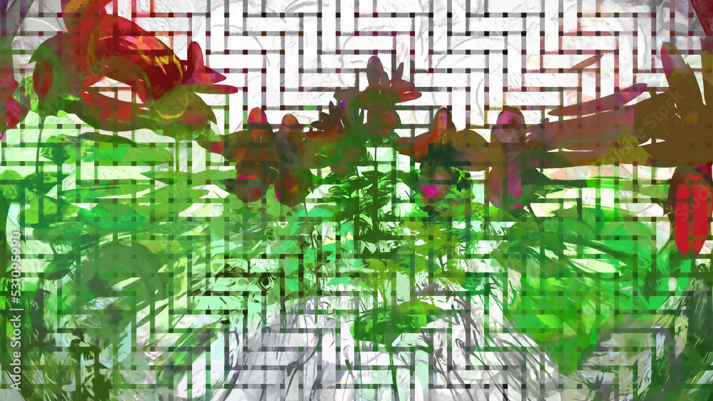 Fototapeta premium Botanical Grid Art Flowers Digital Rendering