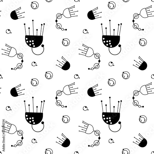Seamless pattern of simple shapes black fancy space flowers, moo ideas for design just add a bottom layer of any color