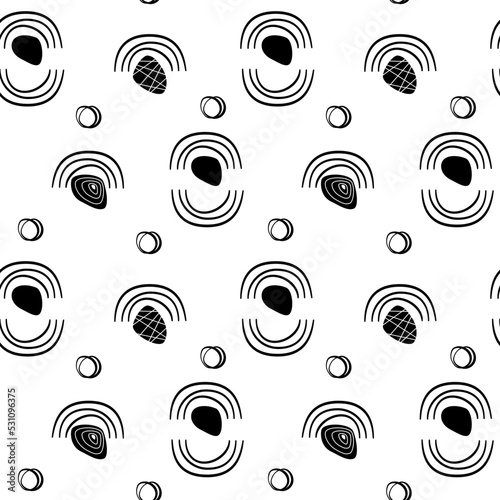 Seamless pattern of simple shapes black stones and elements, moo ideas for design just add a bottom layer of any color