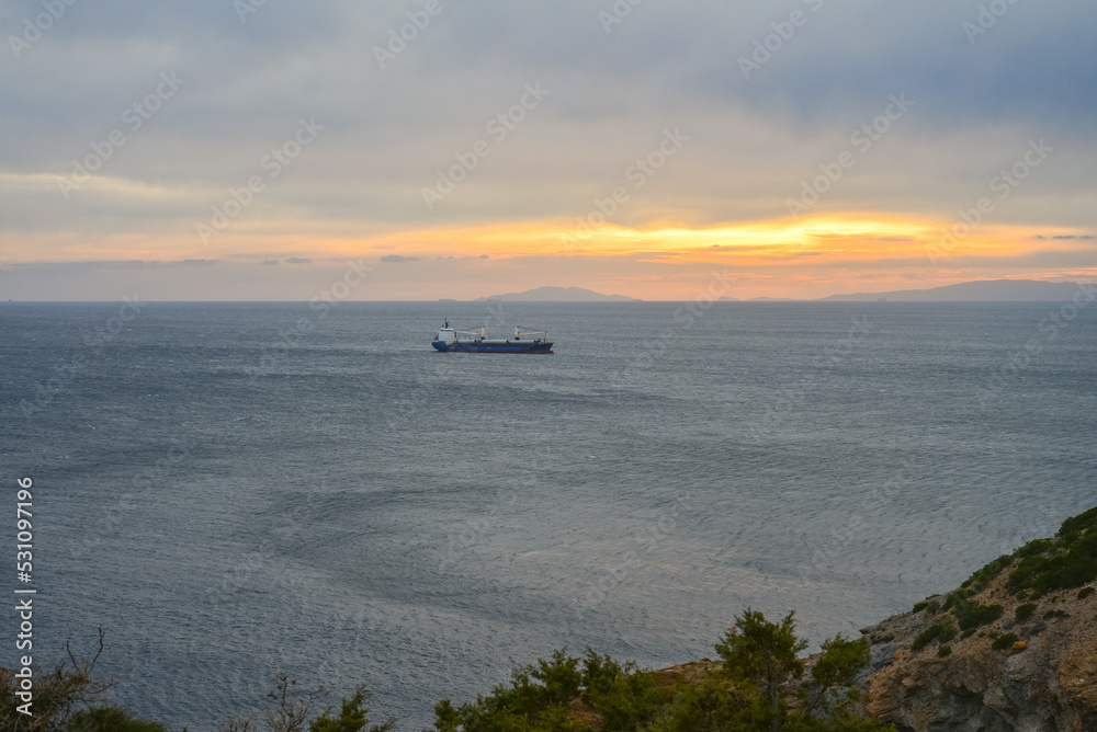 View from Cape Sounion on Aegean Sea and costline