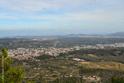 Fototapeta Naklejka Na Ścianę i Meble -  Athens cloudy cityscape panorama from mount Hymettus.