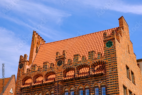 Roof Part and Gables of a Historical Brick Building photo