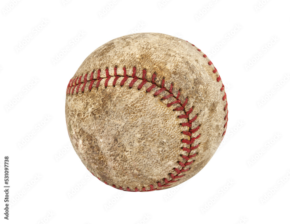 Old worn grungy baseball isolated.