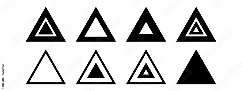 Set of blacks isolated triangles. Vector illustration. Six different triangle. Set of blacks isolated triangles. Vector illustration. Six different triangle.