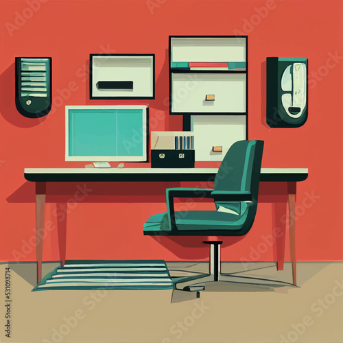 Abstract business office digital illustration, simple urban style, metropolitan cities such as New York and Tokyo. Modern business spaces can be used for business banners, magazines, and posters.