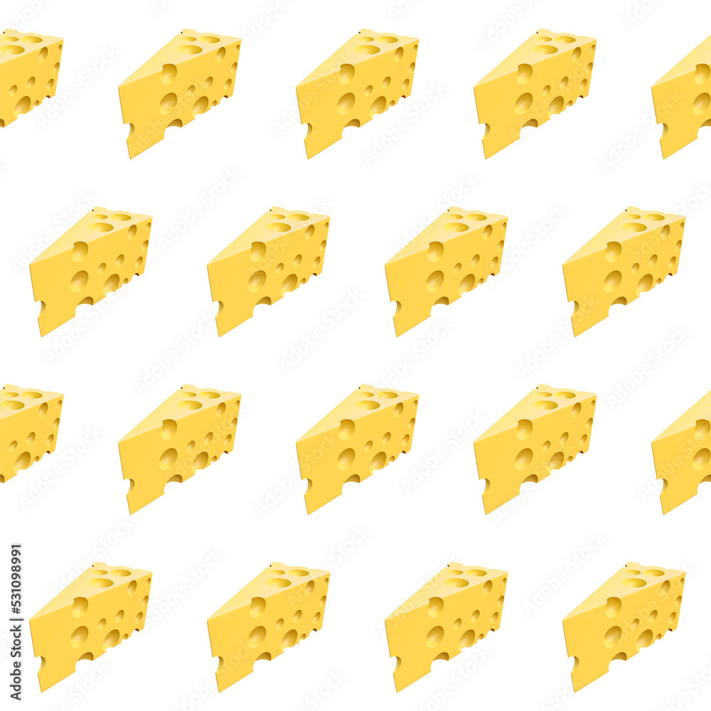 Seamless pattern with yellow triangle cheese pieces on white background 3d rendered texture. Textile fabric print. Gift wrapping paper. Backdrop. Repeating tile. Abstract food design template element. Seamless pattern with yellow triangle cheese pieces on white background 3d rendered texture. Textile fabric print. Gift wrapping paper. Backdrop. Repeating tile. Abstract food design template element.