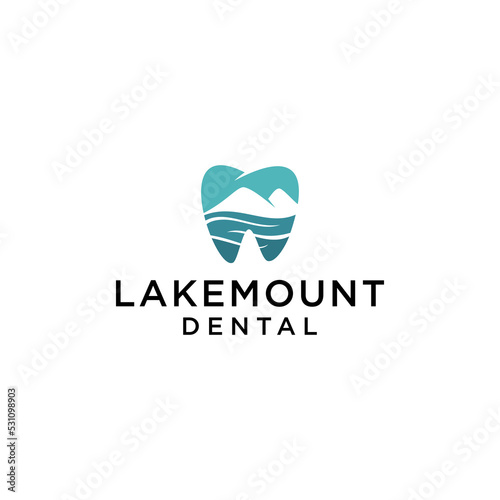 mountain lake dental logo design with river water vector
