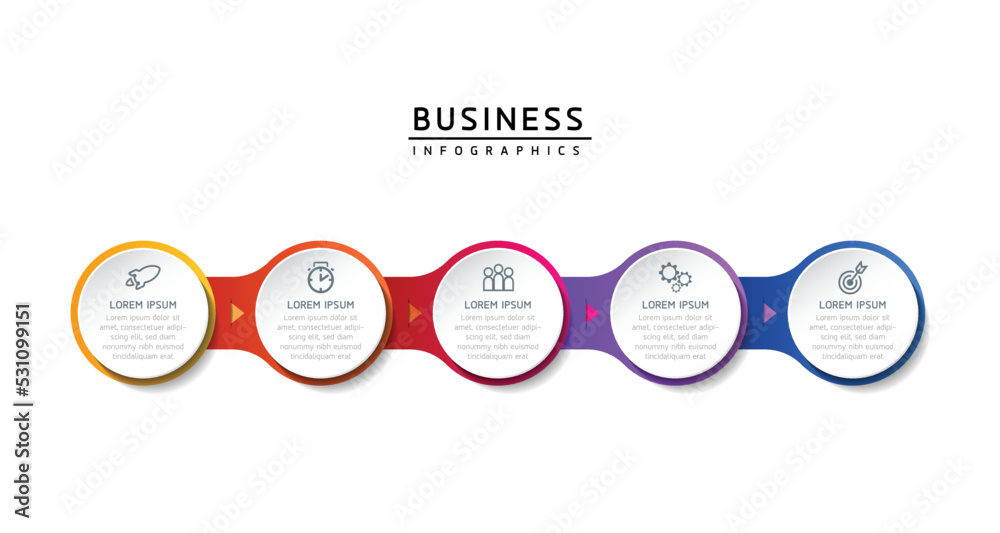 Naklejka premium Vector illustration, infographics design, template, marketing, information, with 5 options or steps