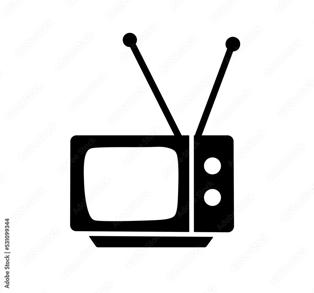 Vector isolated small retro vintage tv with two antennas colorless ...