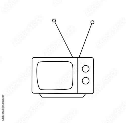 Obraz na plátně Vector isolated small retro vintage tv with two antennas colorless black and whi