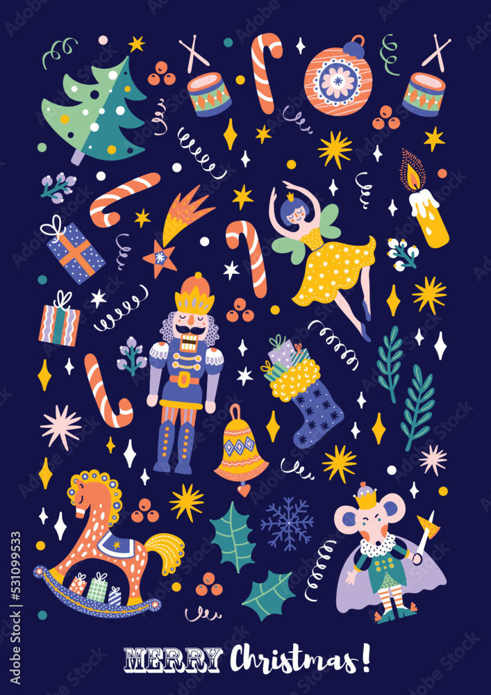 Cute Nutcracker. Cute Christmas vector poster. . Cute Nutcracker. Cute Christmas vector poster. .
