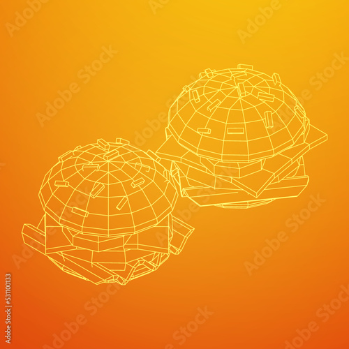Hamburger or cheeseburger wireframe low poly mesh