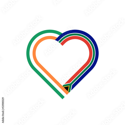 friendship concept. heart ribbon icon of ireland and south africa flags. vector illustration isolated on white background