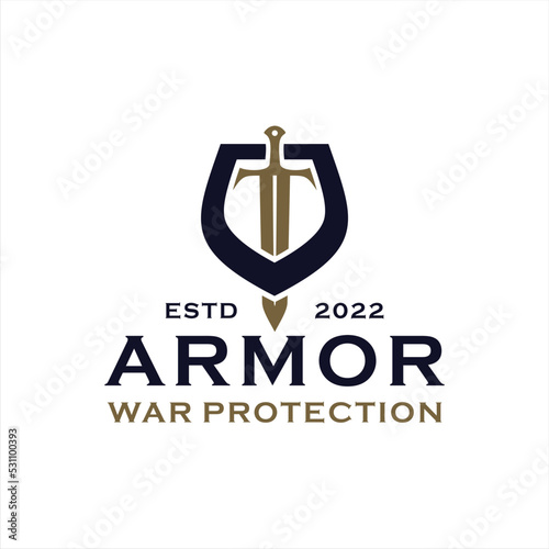 Shield Armor Sword logo design inspiration.