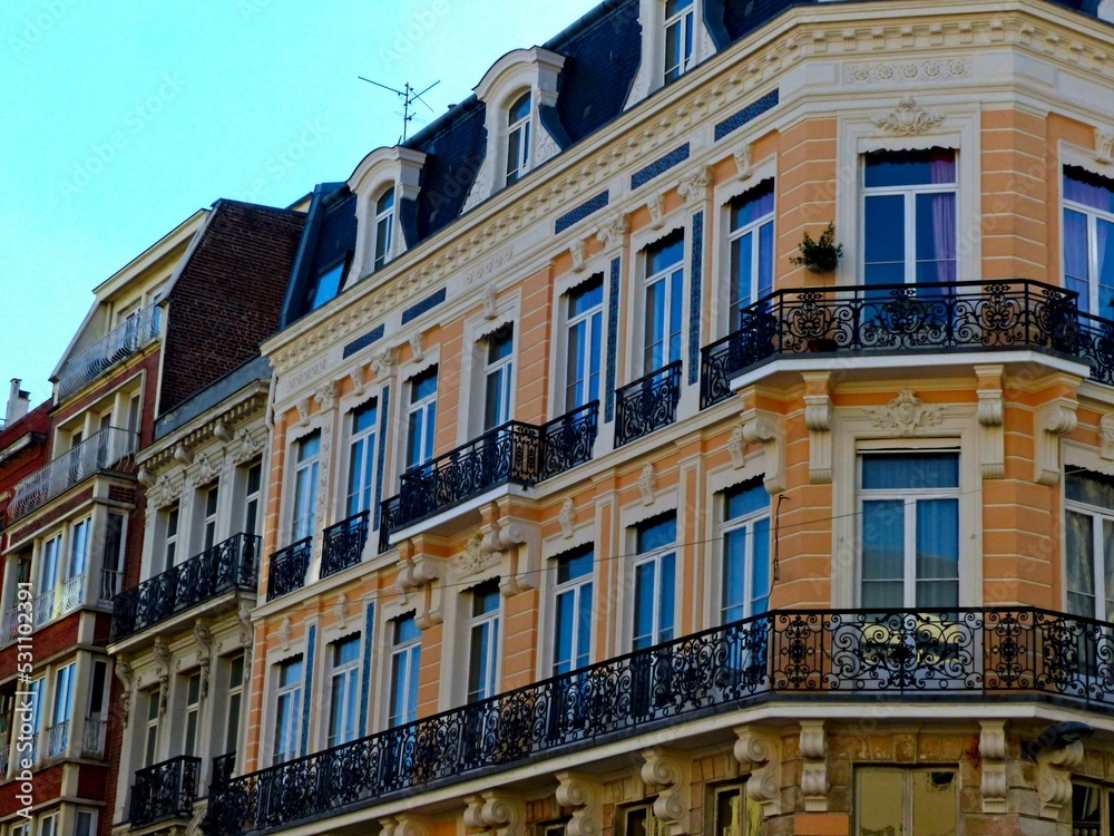 Lille, September 2022: Magnificent facades of the buildings of Lille, the capital of Flanders