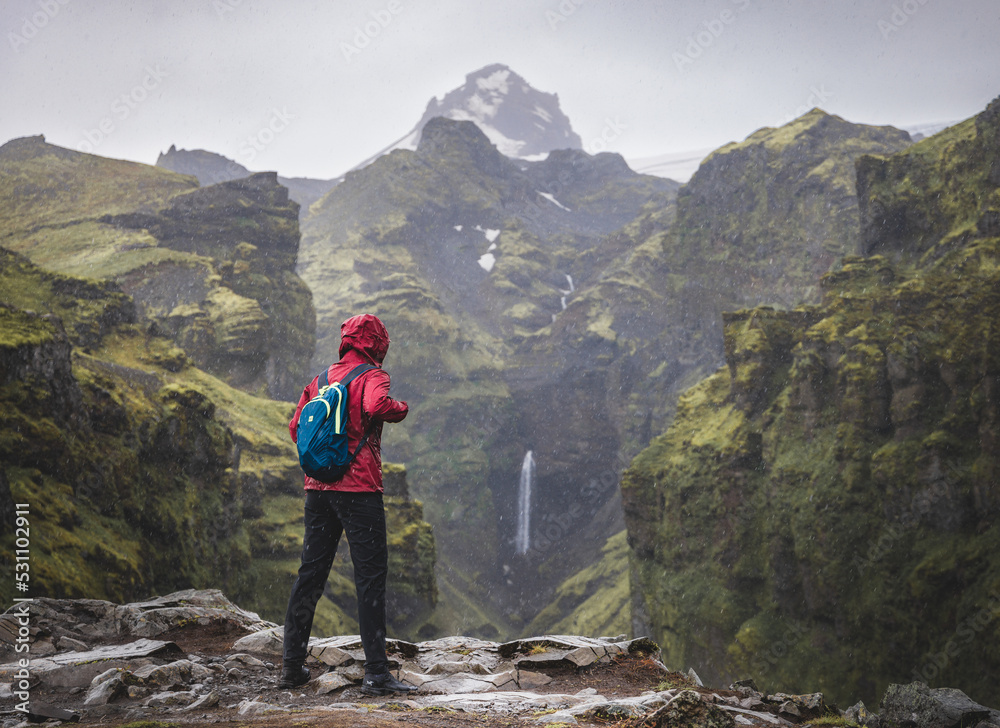 Hiker Mountain Canyon Iceland
