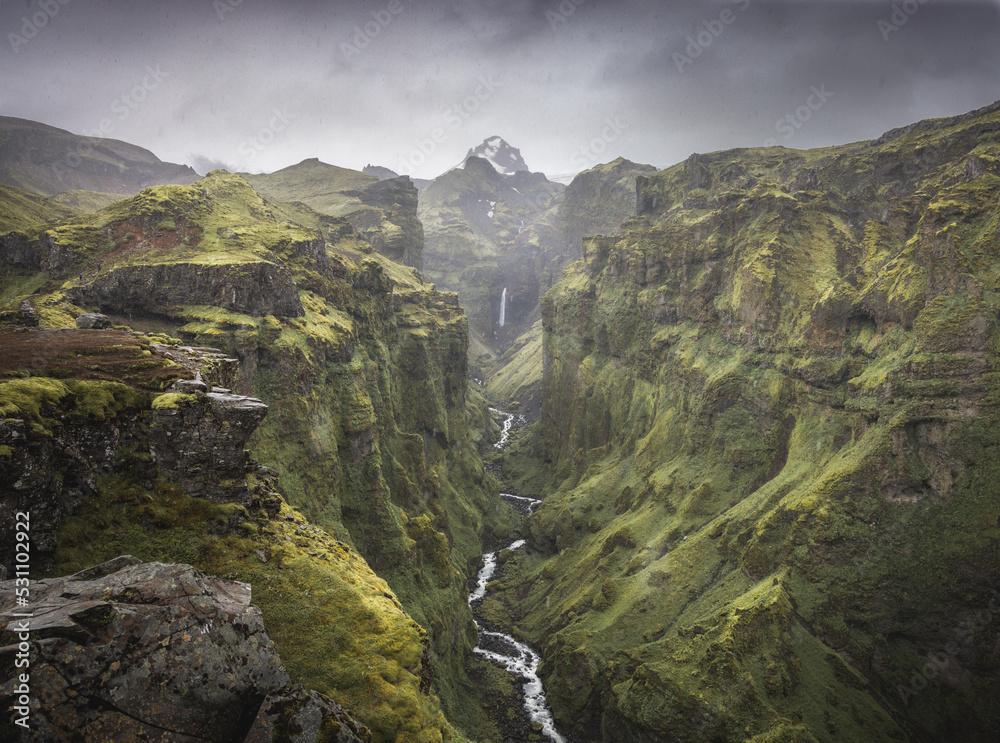 Iceland Mountain Canyon Waterfall