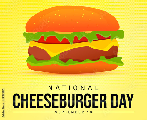 National Cheeseburger Day Abstract Background with Colorful Burger. Fast food national day backdrop