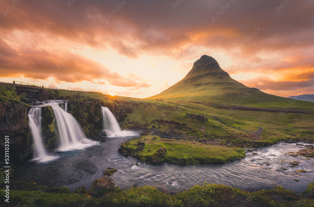 Iceland Mountain Waterfall Landscape