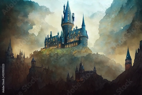 Print op canvas Dark fantasy castle