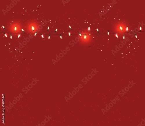 Merry Christmas, decorative design elements, winter banner, celebration background, realistic lights, gold background vector