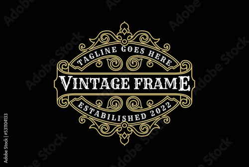 Round Vintage Retro Ornament Blank Border Frame Royal Badge Emblem Stamp Label Logo Design Vector