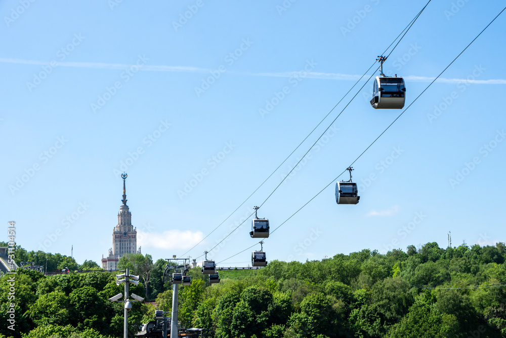 Moscow, Russia - june 2022: View cable car on Sparrow Hills