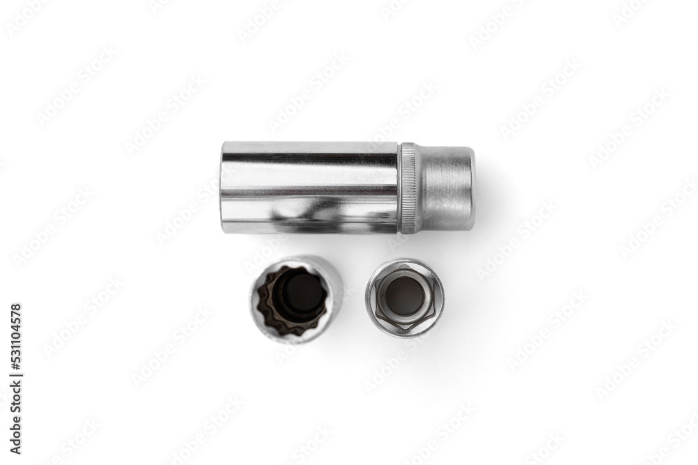 Chrome socket heads isolated on a white background. Chrome socket heads isolated on a white background.
