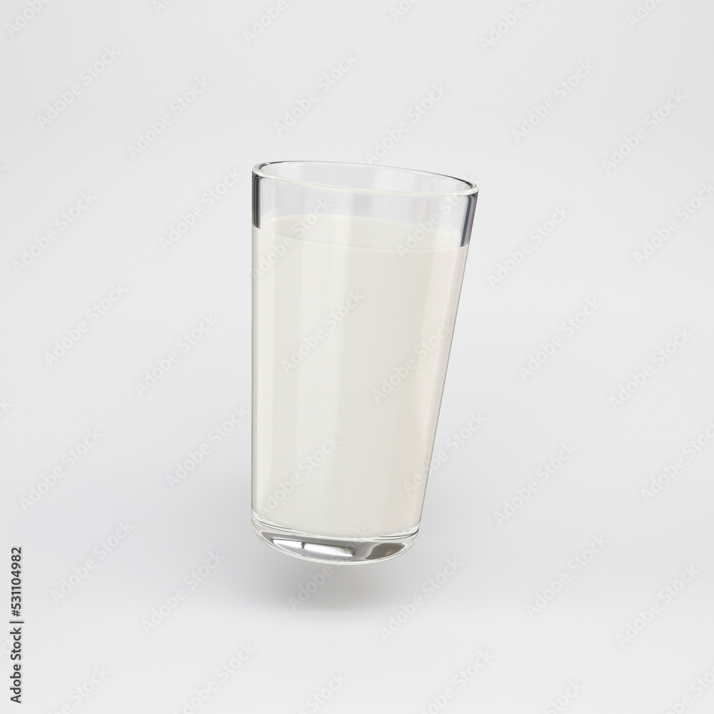Glass glass with milk floating on a gray background, 3d render Glass glass with milk floating on a gray background, 3d render