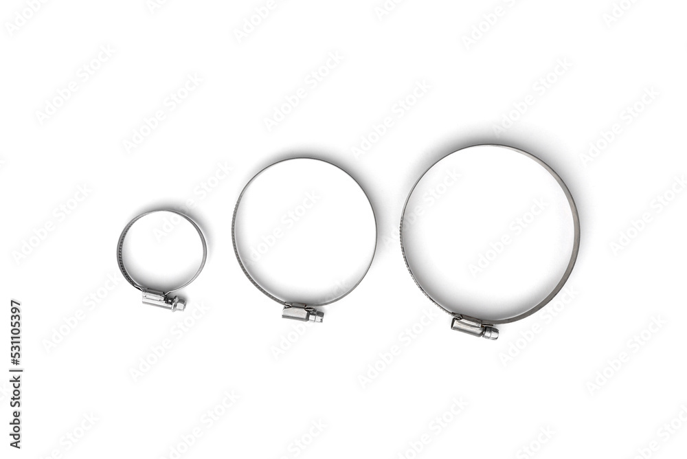 Steel clamps isolated on white background. Steel clamps isolated on white background.